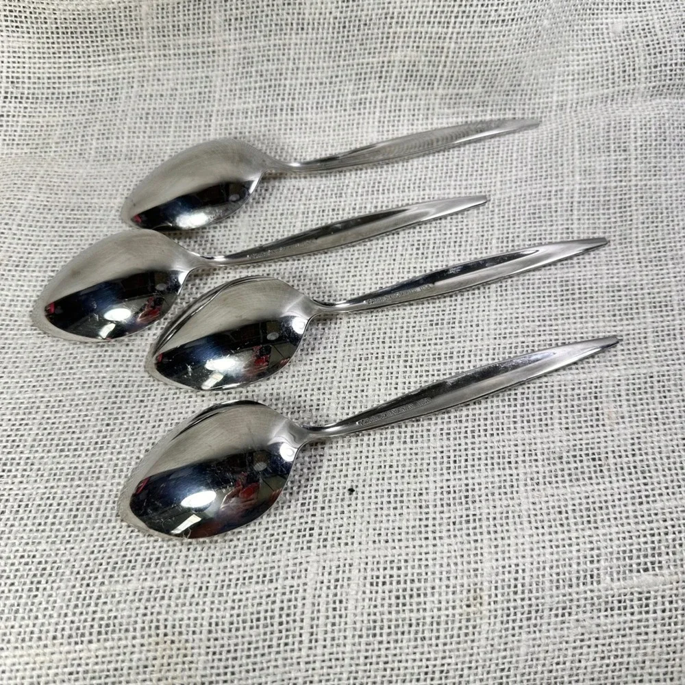 Ebbtide Estate Stainless Steel Soup Spoons Made in USA Set of 4 Vintage Flatware